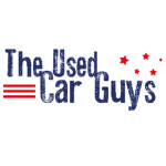 usedcarguys Das Logo zeigt den Text The Used Car Guys in blauer Schrift mit drei roten Linien und vier roten Sternen auf weißem Hintergrund.