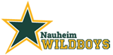 Nauheim Wildboys Grünes Stern-Logo auf gelbem Hintergrund, daneben der grüne Schriftzug Wildboys auf dunklem Hintergrund.